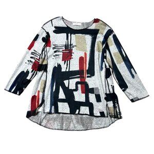 Jess & Jane Womens Sz Small Abstract Graphic Print 3/4 Sleeve Top S Made In USA